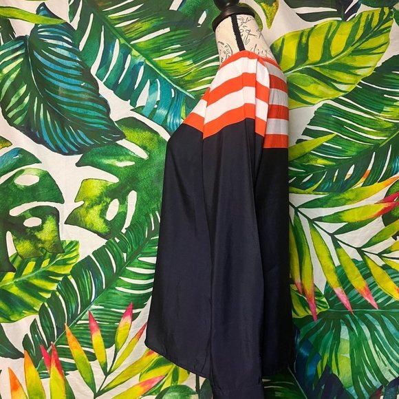 EUC Worthington Medium Navy Blue Red White Stripe Nautical Preppy Classic Blouse - Picture 4 of 8